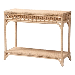 bali & pari Oxford Braided Natural Rattan Console Table with Open Shelf - Coastal Boho Entryway or Hallway Accent Table with Decorative Loop Detailing